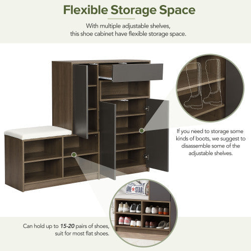 Luxury Style 2-in-1 Shoe Storage Bench And Shoe Cabinet