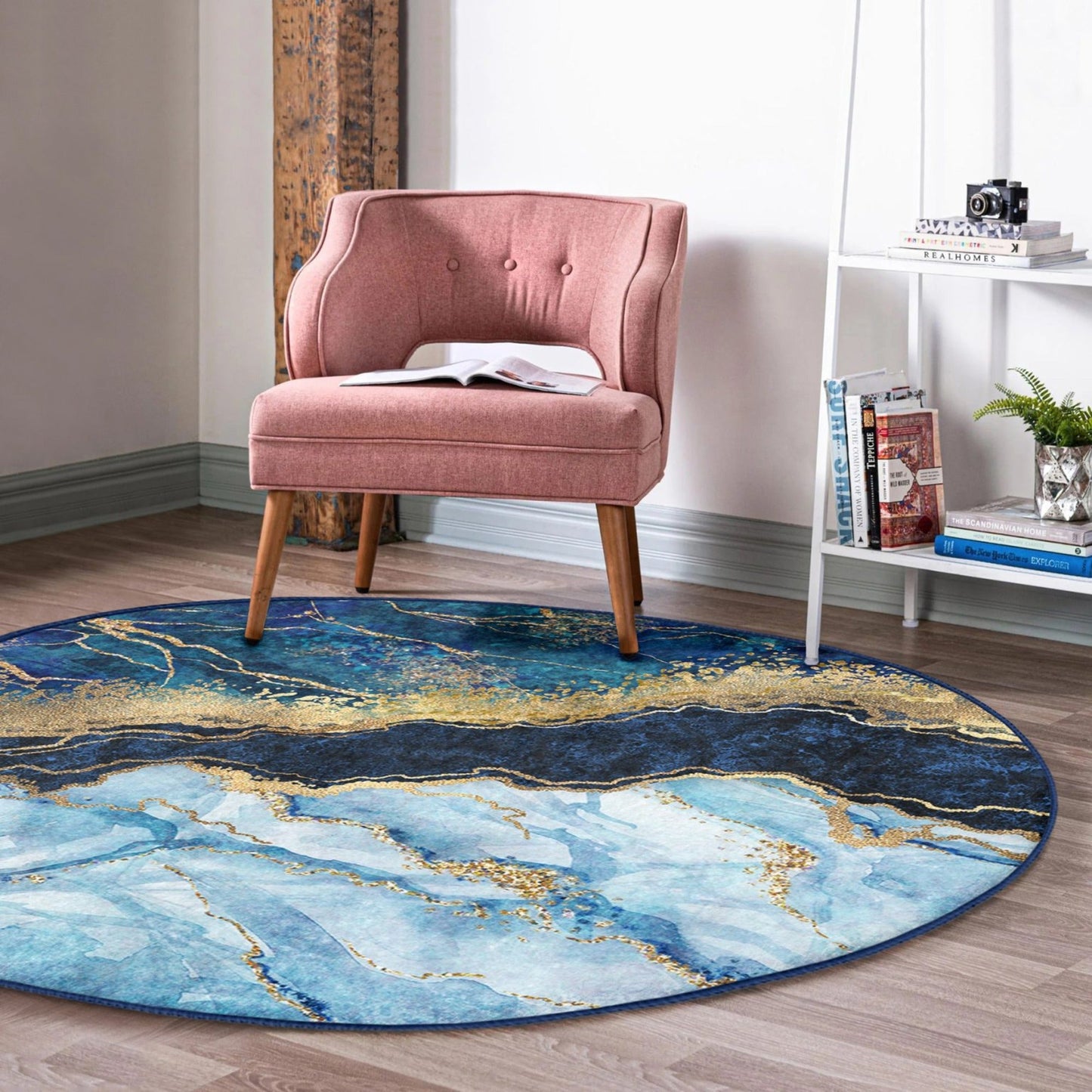 Blue Marble Pattern Luxury Home Decoration Washable Round Rug |