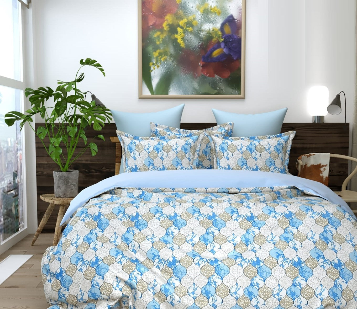 Cotton Bedsheet Set for All Seasons - Light Blue
