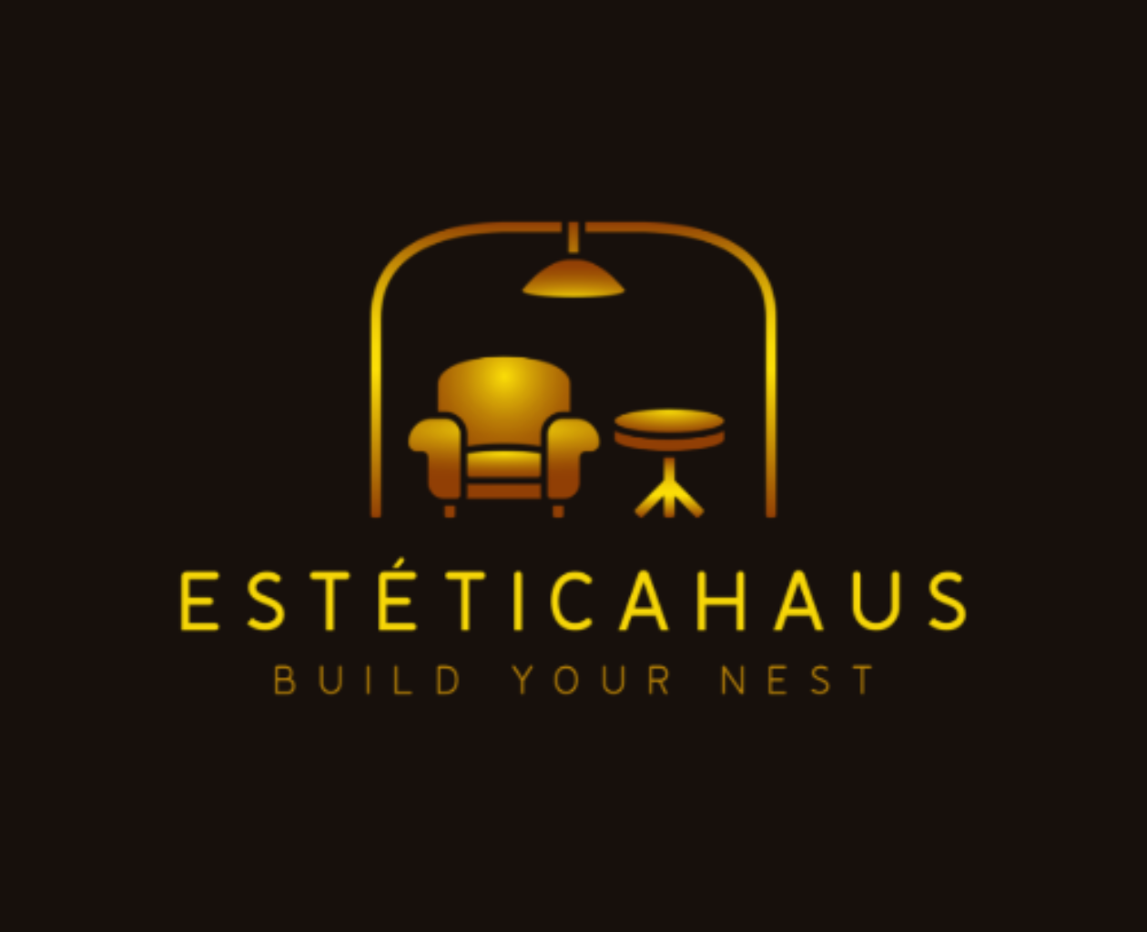 Logo of Estética Haus with a chair and table design on a black background