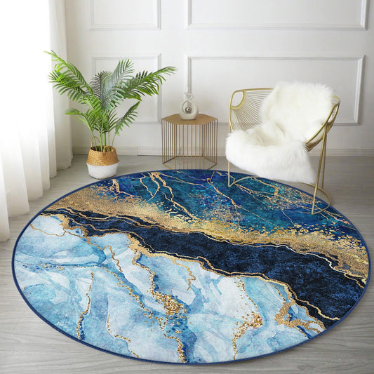 Blue Marble Pattern Luxury Home Decoration Washable Round Rug |
