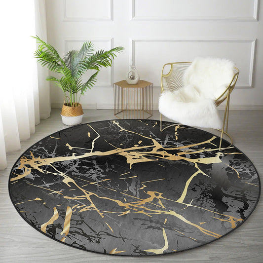 Black Marble Luxury Design Home Decorative Washable Round Rug |