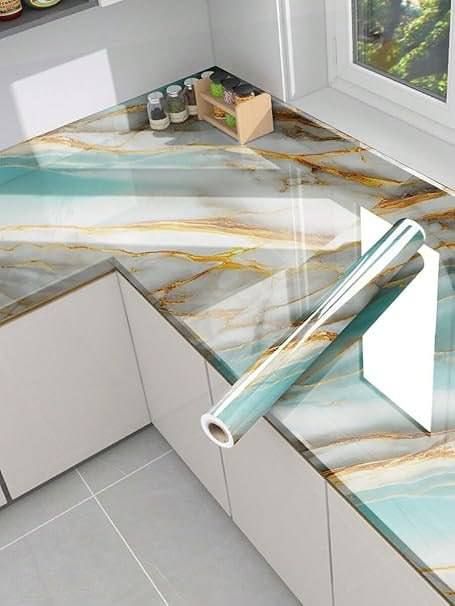 Self-Adhesive Marble Wallpaper(2 X 14.5 sqft | White and Green Marble)