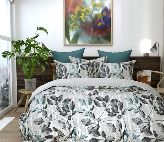 Cotton Bedsheet Set for All Seasons - Teal & Grey