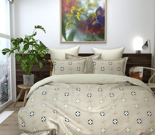 Cotton Bedsheet Set for All Seasons - Cream & Beige