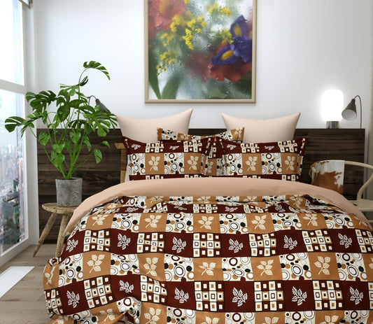 Cotton Bedsheet Set for All Seasons - Beige & Brown