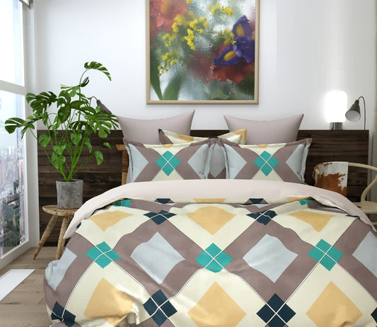 Cotton Bedsheet Set for All Seasons - Light Grey & Multicolor